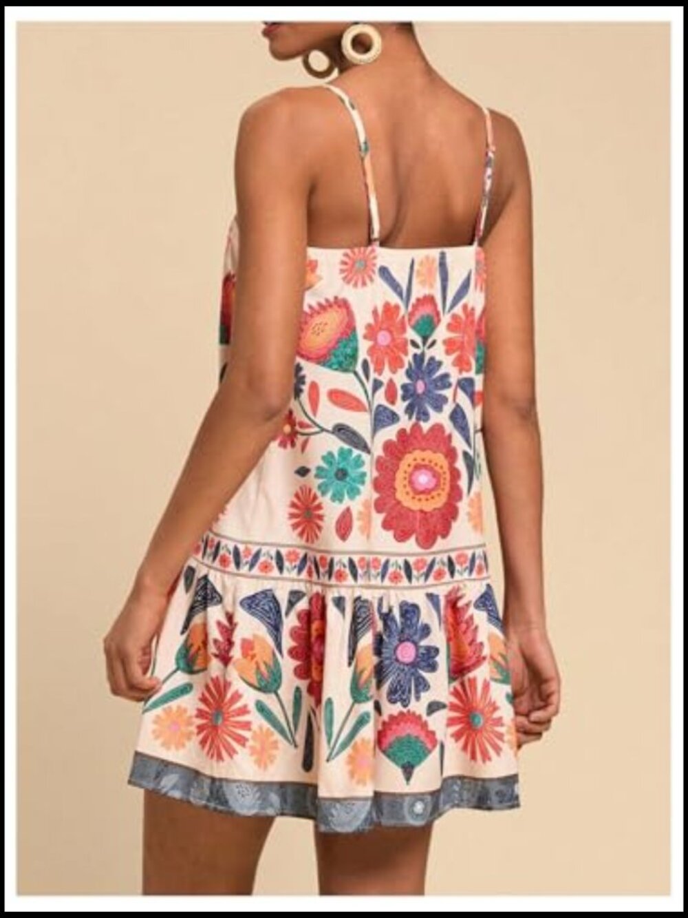 Sleeveless Floral Cami Dress with Flounce Hem Summer Short - Picture 3 of 5